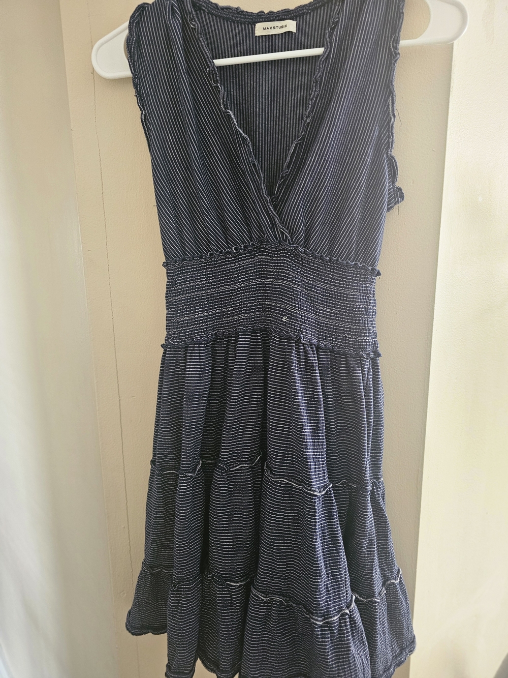 Navy Striped V-Neck Dress